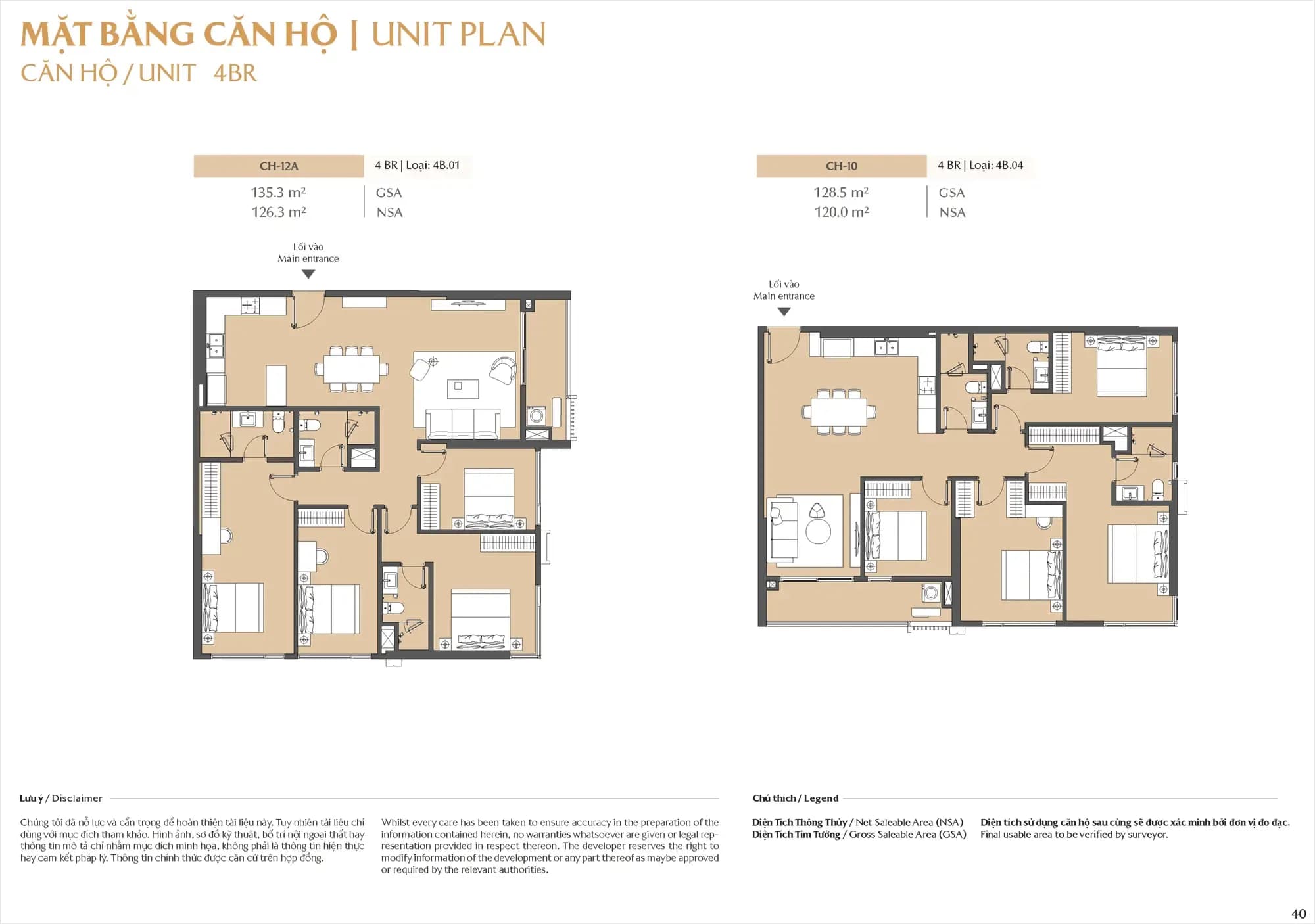 Layout CH-12A và CH-10 - 4PN - từ 128.5m² – 135.3m²